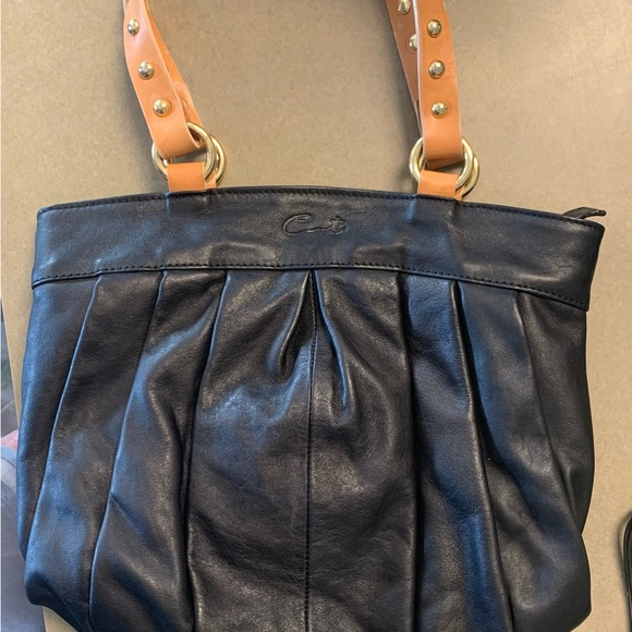 Catz Made in Spain black soft leather purse studded brown straps - Picture 4 of 4